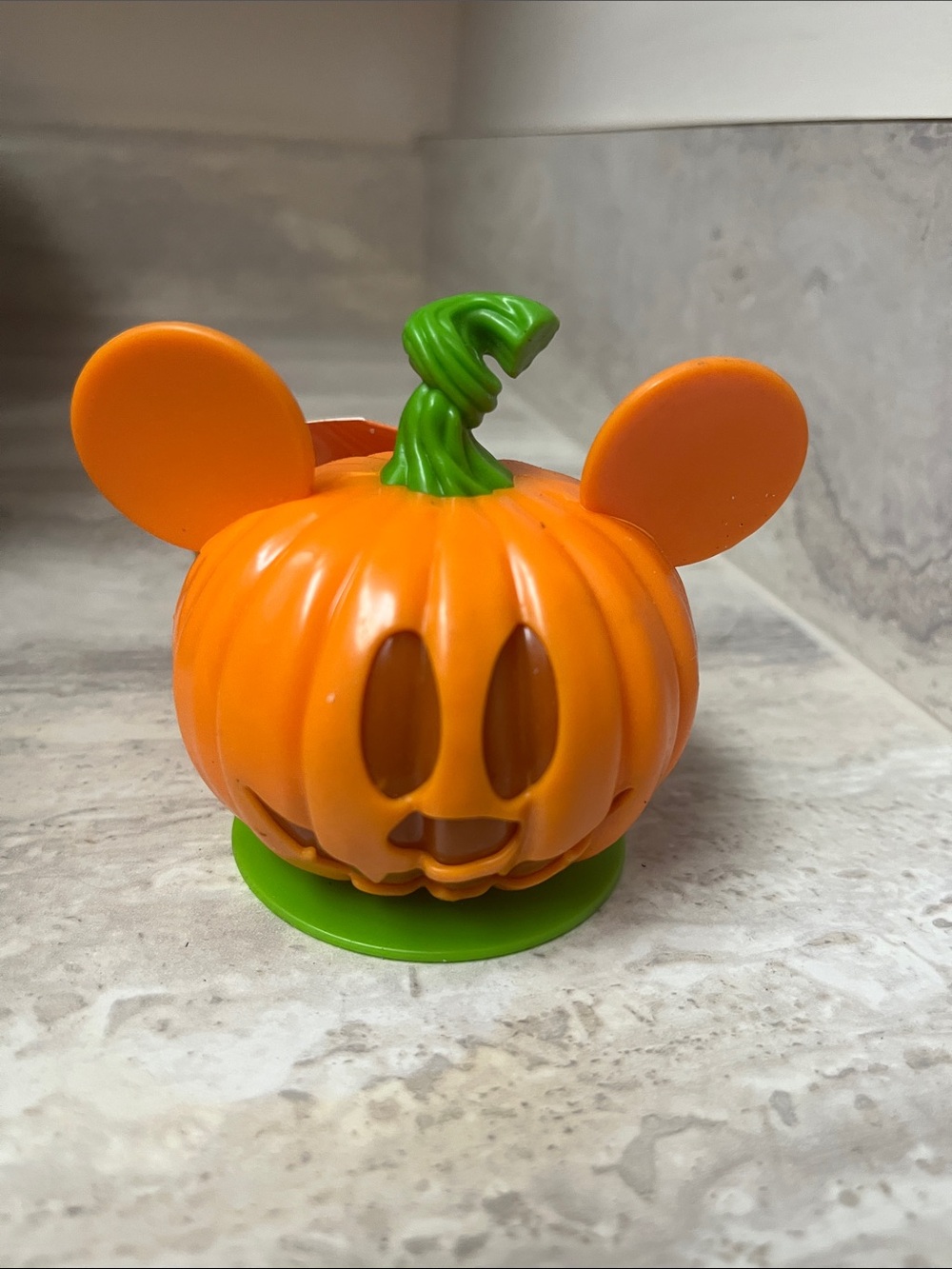 Disney Orange Pumpkin Mickey candy holder with Green Stem - Candy inside